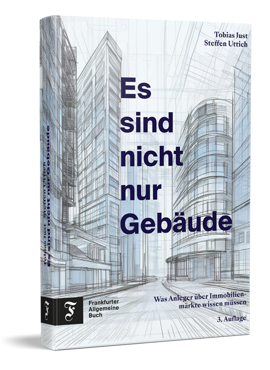 Das Cover von Es sind nicht nur Gebäude zeigt eine blau-graue Skizze einer Straße mit mehrstöckigen Gebäuden.